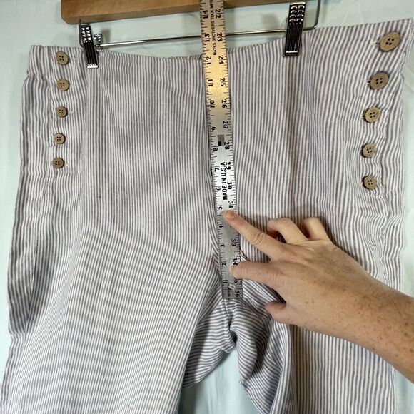 J Jill Love Linen Button Side Nautical Pants Crop Blue Stripe SIZE LARGE Womens - Picture 8 of 13